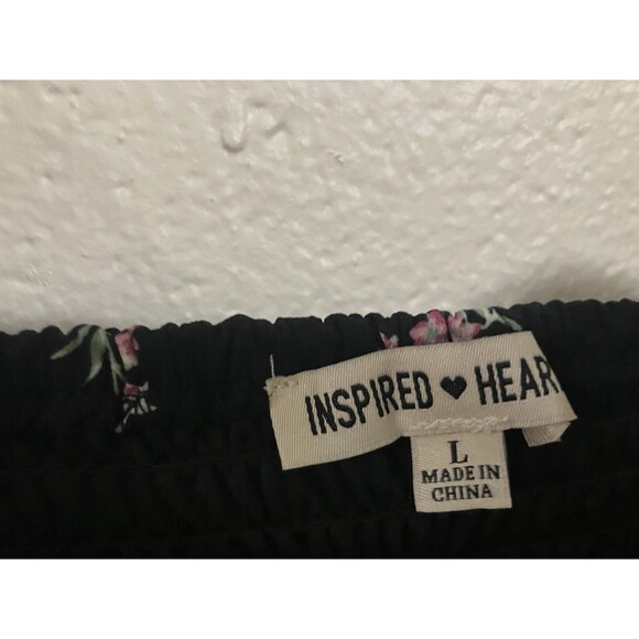 Inspired Heart Mini Dress Womens Size L Black Pink Floral - Picture 12 of 16